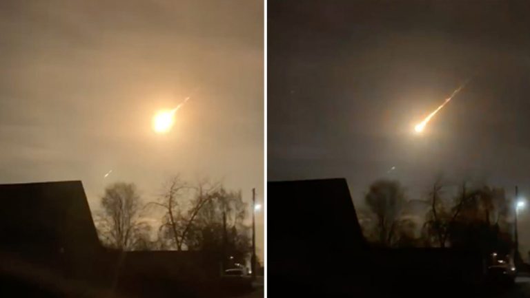 Una brillante bola de fuego desciende rápidamente del cielo en Rusia