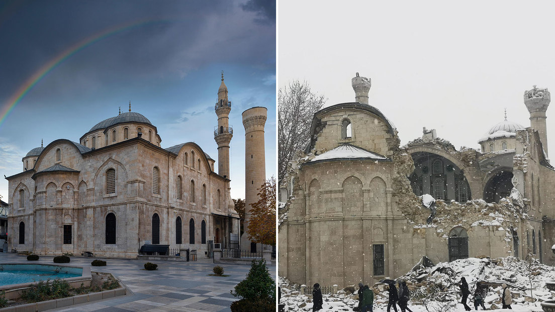 El antes y después del terremoto en famosos lugares de Turquía y Siria