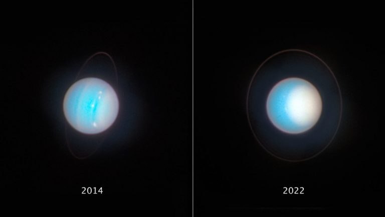 El Hubble capta una gran mancha blanca que crece en el polo norte de Urano: ¿a qué se debe?