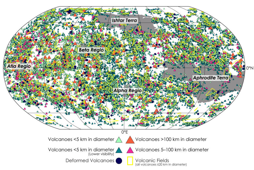 Crean un asombroso mapa global que muestra los 85.000 volcanes que se encuentran en Venus