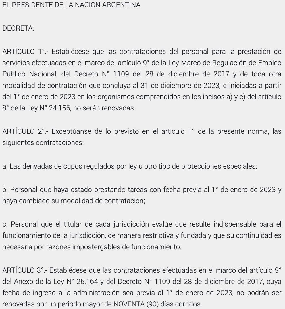 Ajuste en Argentina: Milei despide por decreto a 7.000 trabajadores estatales