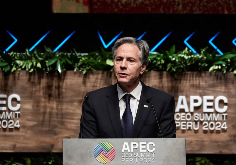 ARCHIVO - El secretario de Estado de EEUU, Antony Blinken, habla durante la reciente Cumbre APEC en Lima, Perú, el 15 de noviembre de 2024.