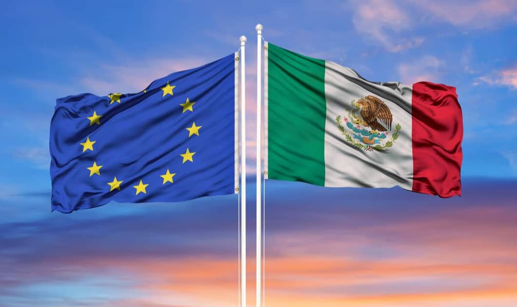 Banderas de la Unión Europea y México.