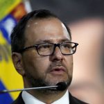 ministro de Relaciones Exteriores de Venezuela, Yvan Gil, en una conferencia de prensa el 20 de febrero de 2024..