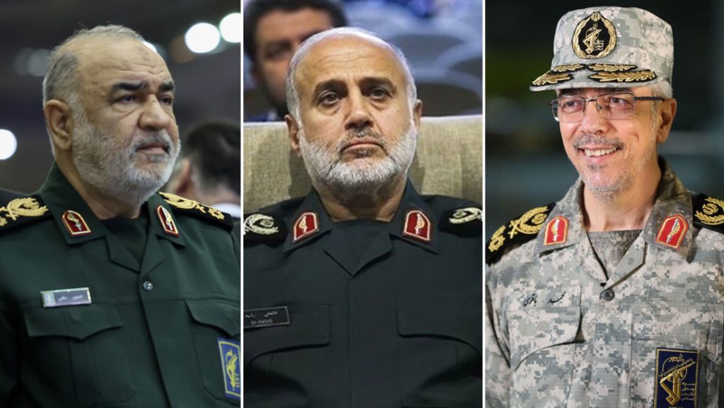 Hossein Salami, Gholam Ali Rashid y Mohammad Bagheri, fallecidos en el ataque israelí contra Irán el 13 de junio.