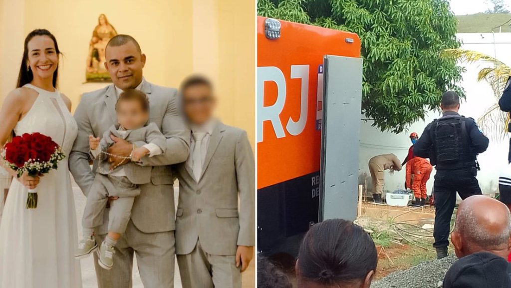 La familia asesinada y la Policía en la vivienda.