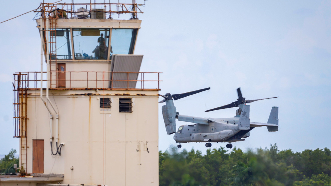 Un V-22 Osprey Bell-Boeing despega durante un ejercicio en la Estación Naval Roosevelt Roads. 13 de septiembre de 2025