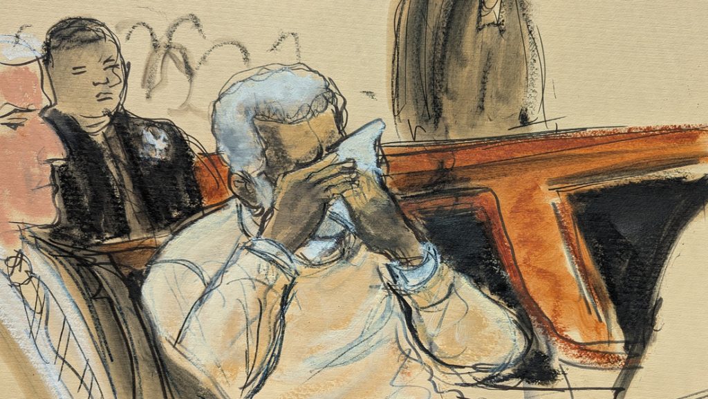 Ilustración que representa a Sean Combs durante su audiencia de sentencia en el tribunal federal de Manhattan (Nueva York, EE.UU.), el 3 de octubre de 2025.