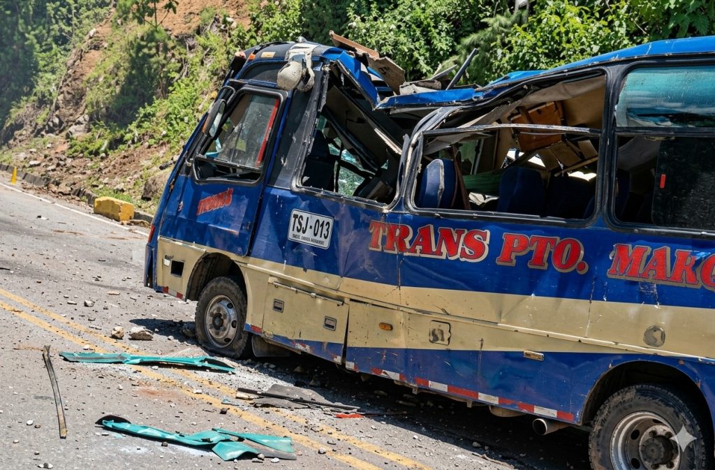 El bus termina completamente destruido. Foto Cortesía